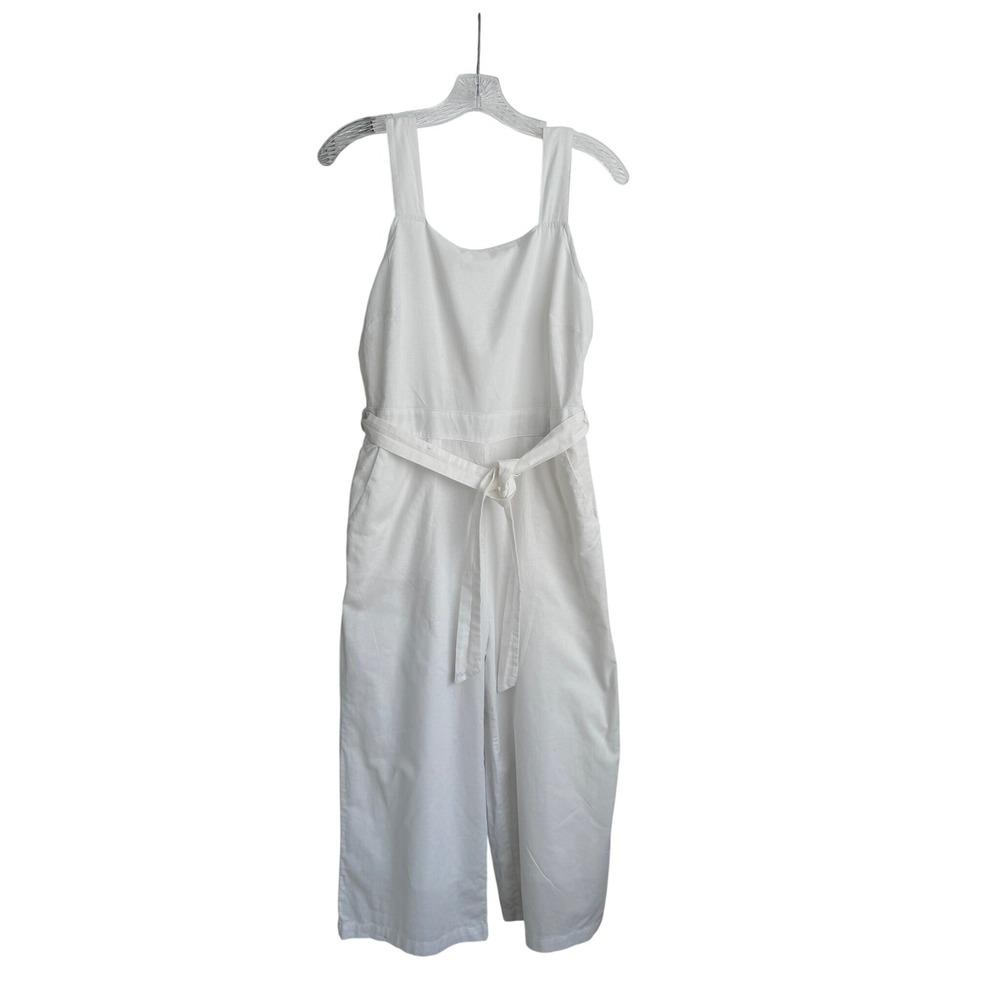 Tee Ink White Cotton Linen Blend Wide Leg Belted Jumpsuit Size 6 US